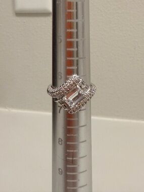 Bomb Party NWOT!! Silver-tone Emerald Cut CZ Halo Ring in White NEW!